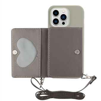 PU Leather Wallet TPU Case for iPhone 14 Pro, Kickstand Anti-scratch Phone Cover with Shoulder Strap