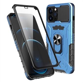 Slide Camera Protection Kickstand Case for iPhone 14 Pro, Tempered Glass Film Full Coverage PC + TPU Shockproof Phone Cover