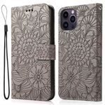 For iPhone 14 Pro Anti-scratch Wallet Case Imprinted Flower Pattern PU Leather Stand Phone Shell with Strap