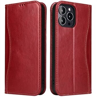 FIERRE SHANN Phone Case for iPhone 14 Pro, Top Layer Cowhide Leather Wallet Stand Shockproof Cell Phone Cover