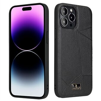 FIERRE SHANN For iPhone 14 Pro Hardware Decor PU Leather Coated TPU Case Ultra Slim Cell Phone Cover