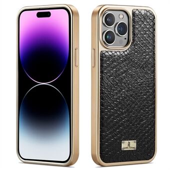 FIERRE SHANN For iPhone 14 Pro Snake Texture PU Leather Coated TPU Protective Case Electroplated Anti-drop Cover