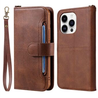 KT Leather Series-4 for iPhone 14 Pro 2-in-1 Detachable TPU Back Cover PU Leather Phone Case Foldable Stand Wallet Shell with Strap