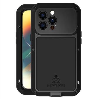 LOVE MEI For iPhone 14 Pro Silicone + Metal Shockproof Case Splash-proof Phone Cover with Tempered Glass Screen Protector