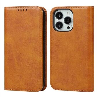 For iPhone 14 Pro Calf Texture PU Leather Wallet Case Magnetic Auto-absorbed Shockproof Flip Stand Cover