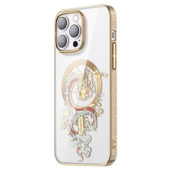 KINGXBAR Myth Series Magnetic Clear Case for iPhone 14 Pro Compatible with MagSafe, Yellow Resistant PC Laser Carving Electroplated Phone Cover