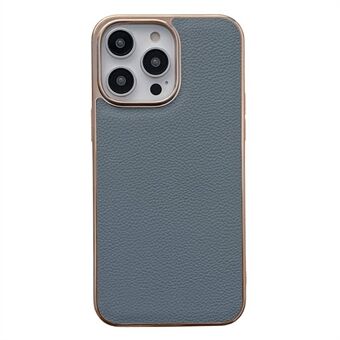 Cell Phone Back Cover for iPhone 14 Pro, Fall Resistant Nano Electroplating Litchi Texture Genuine Leather Coated TPU Phone Case