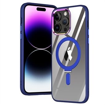 Electroplating Design Phone Case for iPhone 14 Pro, Clear PC+TPU Kickstand Shockproof Phone Cover Support Magnetic Wireless Charging