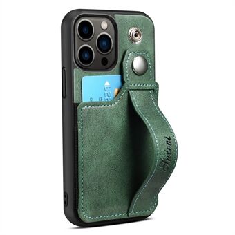 SUTENI H12 Series for iPhone 14 Pro Anti-fall  Phone Case Kickstand Card Holder Retractable Wristband Leather Coated PC + TPU Anti-scratch Cell Phone Back Cover