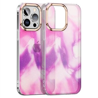 For iPhone 14 Pro Watercolor Glitter Powder Gradient IMD Phone Cover Soft TPU Hard PC Electroplated Anti-Scratch Case