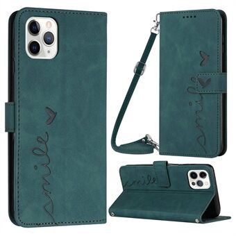 Skin-touch Feeling Case for iPhone 14 Pro, Heart Shape Imprinted Wallet Stand PU Leather Phone Cover with Shoulder Strap