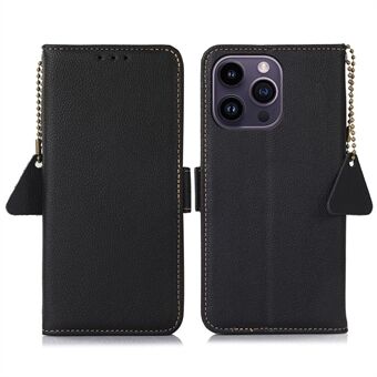 For iPhone 14 Pro Genuine Leather RFID Blocking Flip Phone Case Bump Proof Cell Phone Cover with Wallet Stand