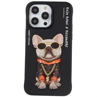 NIMMY Glasses Pet Series for iPhone 14 Pro Embroidery PU Leather + PC + TPU Case Anti-drop Cell Phone Cover