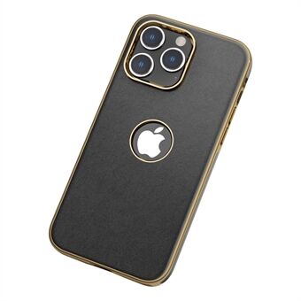 For iPhone 14 Pro Shockproof Phone Cover, Metal Button PU Leather Coated TPU Case with Logo Hole