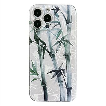 For iPhone 14 Pro Ink Painting Bamboo Pattern Precise Cutout Phone Case 1.5mm Thickness Shockproof TPU Cover