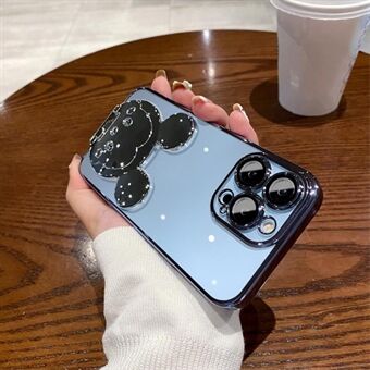Back Case for iPhone 14 Pro Cartoon Mouse Hidden Kickstand Electroplating TPU Phone Cover with Lens Film