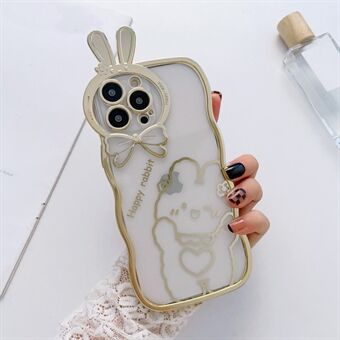 For iPhone 14 Pro Rabbit Ear Camera Lens Frame TPU Case Transparent Electroplating Phone Cover