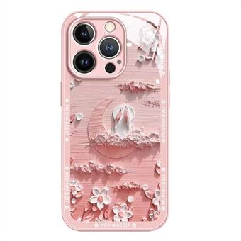 Back Cover for iPhone 14 Pro, Moon and Rabbit Oil Painting Tempered Glass + TPU Phone Case
