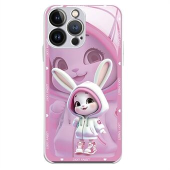 Cute Rabbit Pattern Printing Phone Case for iPhone 14 Pro, Dustproof Tempered Glass+TPU Shockproof Cell Phone Cover