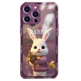 Cellphone Shell for iPhone 14 Pro, Cute Cartoon Rabbit Phone Back Cover Tempered Glass+TPU Protective Case
