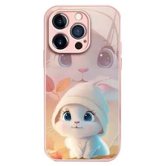 For iPhone 14 Pro Rabbit and Leaves Pattern Smartphone Case Scratch-resistant Tempered Glass + TPU Phone Cover