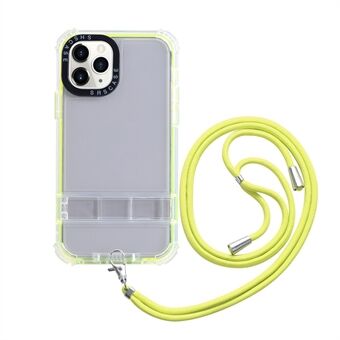 Hidden Kickstand Phone Case for iPhone 14 Pro,  TPU Frame Transparent PC Back Cover with Lanyard