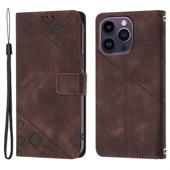 PT005 YB Imprinting Series-6 Skin Touch PU Leather Case for iPhone 14 Pro Wallet Stand Protective Cover