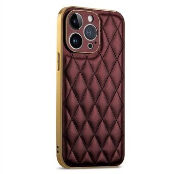 SUTENI For iPhone 14 Pro Small Rhombus Design Shockproof Phone Case PU Leather Coated TPU+PC Electroplating Protective Cover