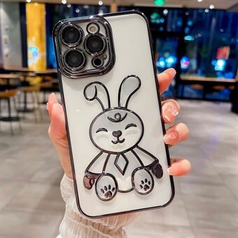 For iPhone 14 Pro Cartoon Rabbit Soft TPU Cover Clear Electroplating Anti-scratch Phone Case with Lens Film