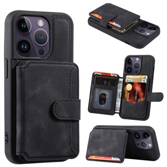For iPhone 14 Pro Phone Wallet Case RFID Blocking Leather Coated TPU Kickstand Cover