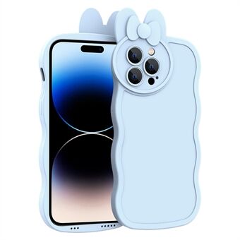 For iPhone 14 Pro Liquid Silicone Phone Case Cute Rabbit-shape Smooth Protective Cover with Lens Protector