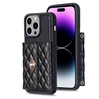 BF21-Style PU Leather TPU Case for iPhone 14 Pro Anti-Drop Phone Cover with Card Holder, Strap