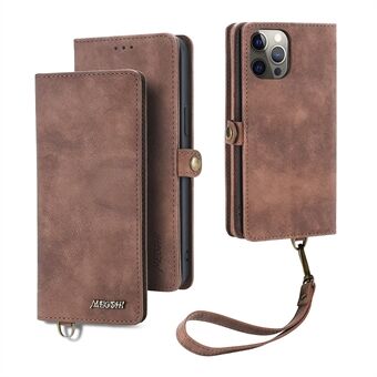 MEGSHI 021 Series For iPhone 14 Pro Magnetic Detachable Wallet PU Leather Protective Shell Folding Stand Phone Case