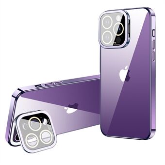For iPhone 14 Pro Electroplating Phone Case Glass Camera Film Kickstand Soft TPU Cover