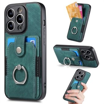 For iPhone 14 Pro Case Anti-Drop PU Leather TPU PC Case Card Holder Phone Cover with Kickstand