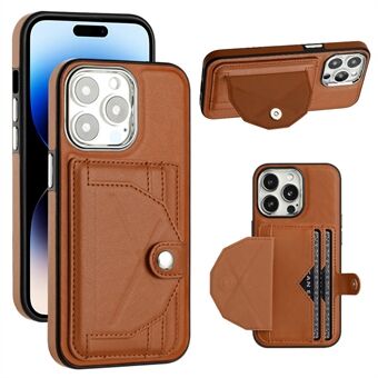 YB Leather Coating Series-4 PU Leather+TPU Case for iPhone 14 Pro , Card Holder Kickstand Phone Cover