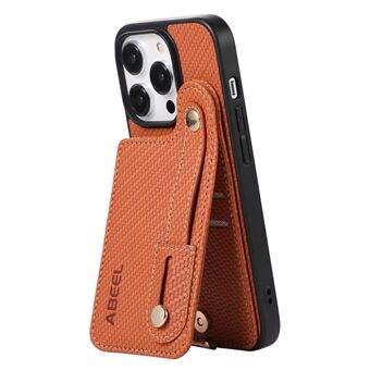 ABEEL Style 03 For iPhone 14 Pro PU Leather+TPU RFID Blocking Card Holder Kickstand Cover Carbon Fiber Texture Phone Case