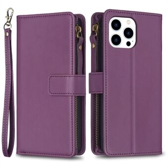BF Style-19 for iPhone 14 Pro Zipper Pocket PU Leather + TPU Phone Case Stand Wallet Cover