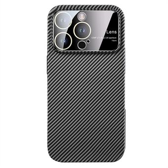 For iPhone 14 Pro Shockproof Case Carbon Fiber Texture PC Phone Cover with Glass Lens Film