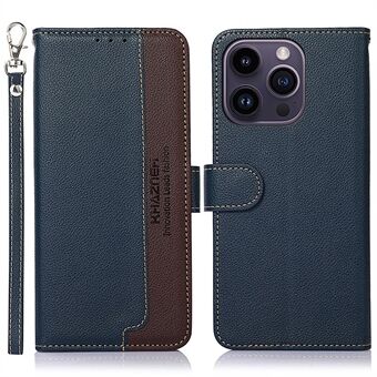 KHAZNEH Slim-Fit Leather Case for iPhone 14 Pro RFID Blocking Litchi Texture Wallet Phone Stand Cover