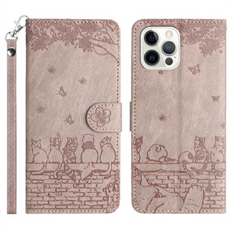 Wallet Phone Case for iPhone 14 Pro , Stand PU Leather Wall Cats Imprinted Cover with Strap
