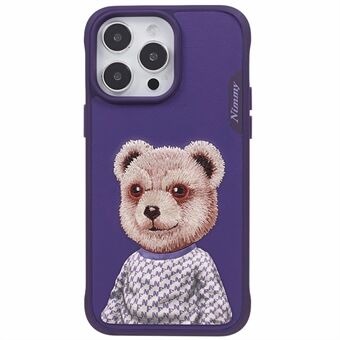NIMMY PC+TPU+PU Slim Case for iPhone 14 Pro Embroidered Cute Animal Pattern Protective Phone Cover