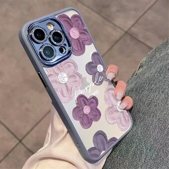 Back Shell with Lens Film for iPhone 14 Pro , Glitter Camera Ring Oil Painting Flowers Phone Case TPU Cover