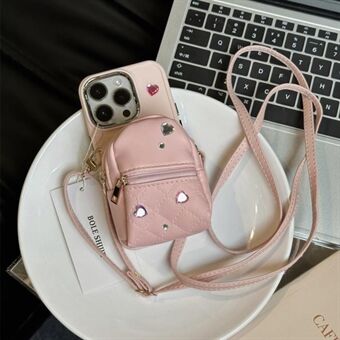 For iPhone 14 Pro TPU Cover Leather Small Schoolbag Design Phone Case with Crossbody Strap