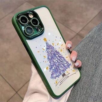 For iPhone 14 Pro Christmas Tree Pattern Phone Case Soft TPU Bling Glitter Camera Ring Back Cover with Glass Lens Film