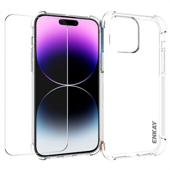 ENKAY HAT PRINCE For iPhone 14 Pro Drop-proof Phone Case Clear TPU Cover with High Aluminium-silicon Glass Screen Film