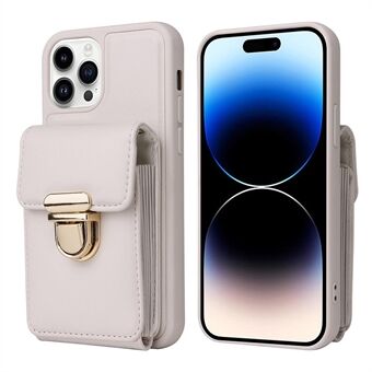 For iPhone 14 Pro Multiple Card Slots Phone Case Leather+TPU Kickstand Phone Cover with Shoulder Strap