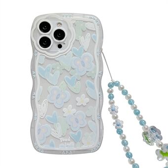 TPU Case for iPhone 14 Pro , Heart Shape Butterfly Pattern Clear Phone Cover with Bead Chain
