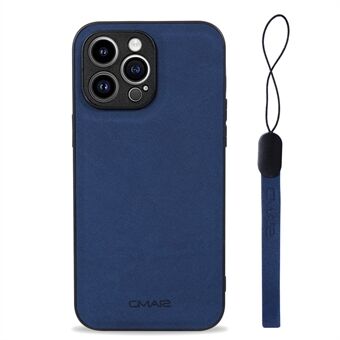 CMAI2 For iPhone 14 Pro Anti-scratch Phone Case PU Leather Coated PC+TPU Phone Cover with Wrist Strap