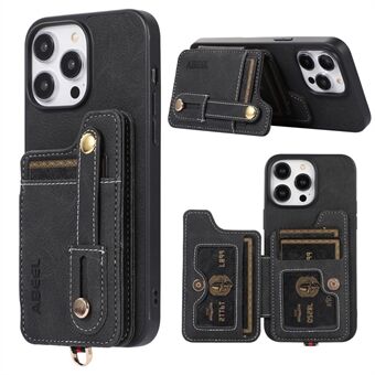 ABEEL Style 01 For iPhone 14 Pro Kickstand Case Litchi Texture PU Leather Coated TPU+PC Phone Cover with Card Slots